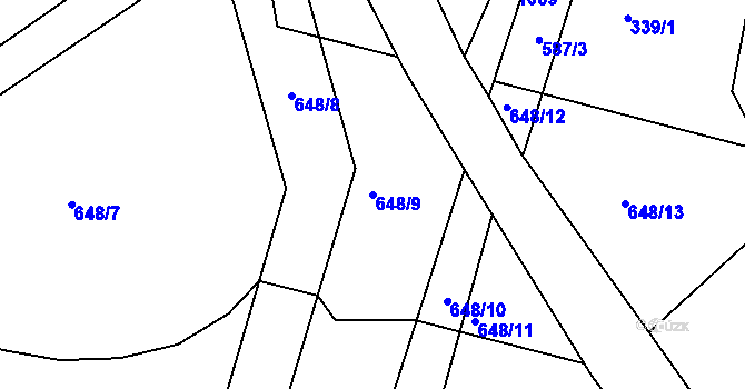 Parcela st. 648/9 v KÚ Hrušová, Katastrální mapa
