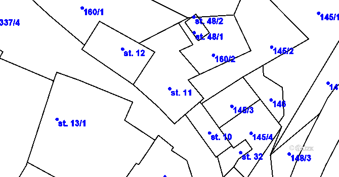 Parcela st. 11 v KÚ Hrušova Lhota, Katastrální mapa
