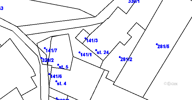 Parcela st. 24 v KÚ Hrušova Lhota, Katastrální mapa