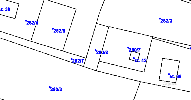 Parcela st. 280/8 v KÚ Hrušova Lhota, Katastrální mapa