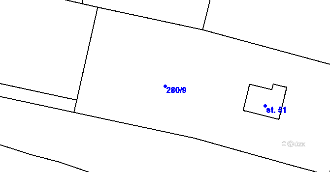 Parcela st. 280/9 v KÚ Hrušova Lhota, Katastrální mapa