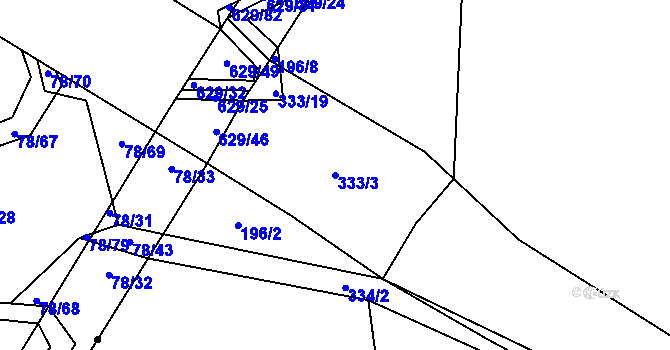 Parcela st. 333/3 v KÚ Hrušova Lhota, Katastrální mapa