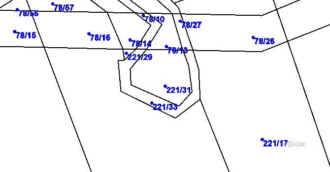 Parcela st. 221/31 v KÚ Hrušova Lhota, Katastrální mapa