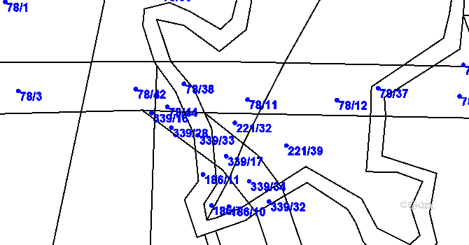 Parcela st. 221/32 v KÚ Hrušova Lhota, Katastrální mapa