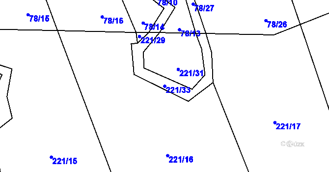 Parcela st. 221/33 v KÚ Hrušova Lhota, Katastrální mapa