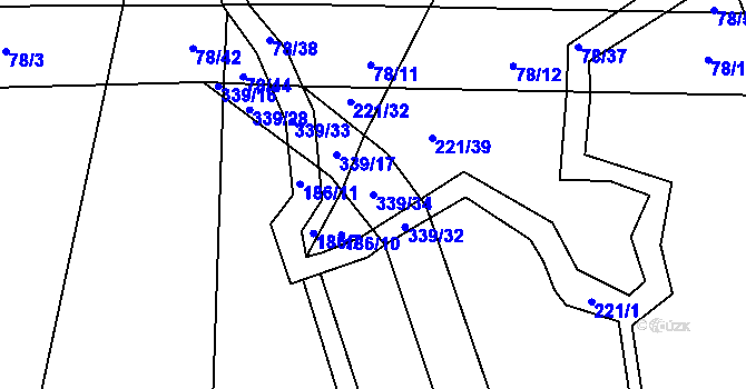 Parcela st. 339/34 v KÚ Hrušova Lhota, Katastrální mapa