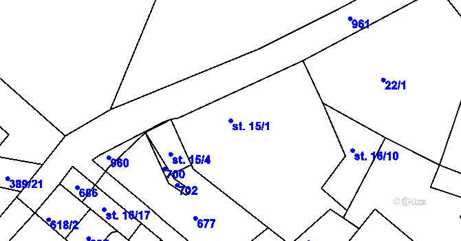 Parcela st. 15/1 v KÚ Hrušovany u Chomutova, Katastrální mapa