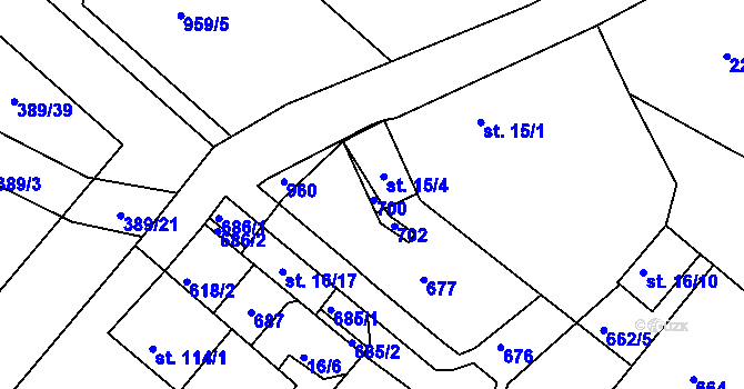 Parcela st. 15/2 v KÚ Hrušovany u Chomutova, Katastrální mapa