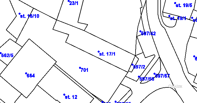 Parcela st. 17/1 v KÚ Hrušovany u Chomutova, Katastrální mapa