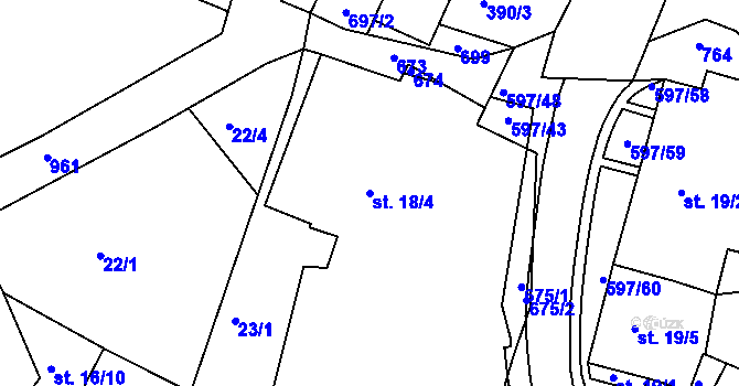 Parcela st. 18/4 v KÚ Hrušovany u Chomutova, Katastrální mapa