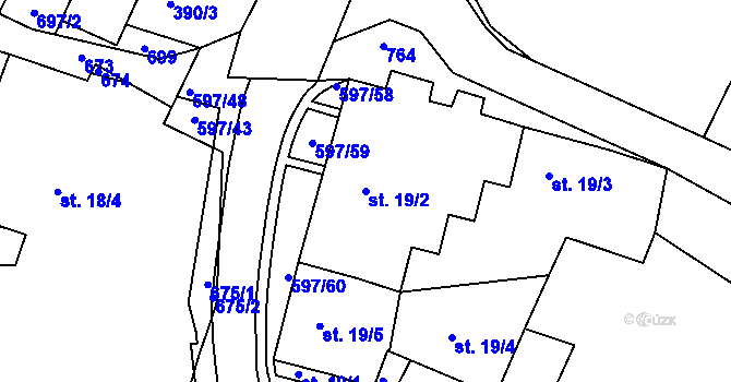 Parcela st. 19/2 v KÚ Hrušovany u Chomutova, Katastrální mapa