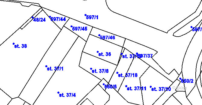 Parcela st. 36 v KÚ Hrušovany u Chomutova, Katastrální mapa