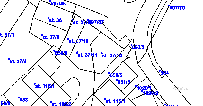 Parcela st. 37/10 v KÚ Hrušovany u Chomutova, Katastrální mapa