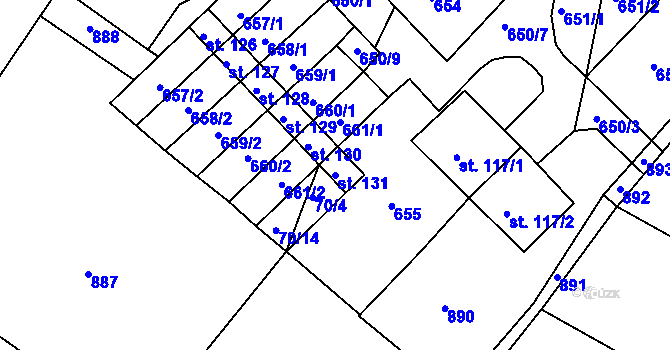 Parcela st. 131 v KÚ Hrušovany u Chomutova, Katastrální mapa