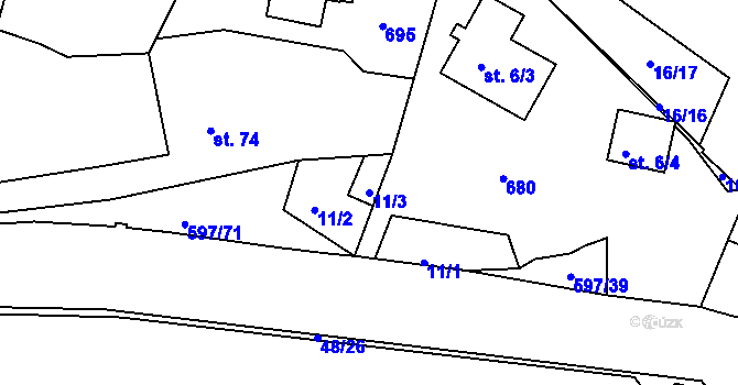 Parcela st. 11/3 v KÚ Hrušovany u Chomutova, Katastrální mapa