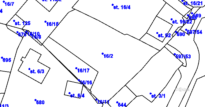 Parcela st. 16/2 v KÚ Hrušovany u Chomutova, Katastrální mapa