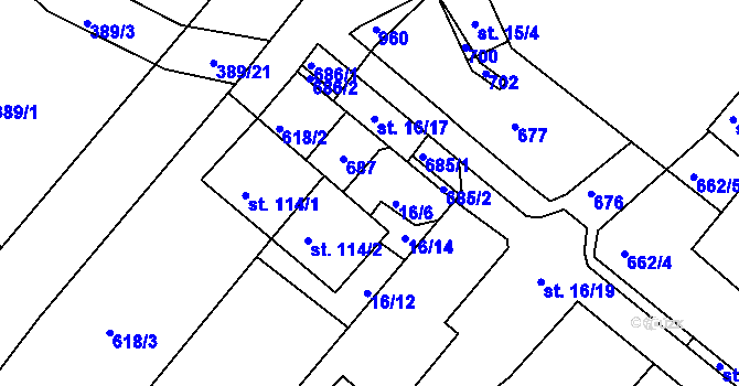 Parcela st. 16/6 v KÚ Hrušovany u Chomutova, Katastrální mapa