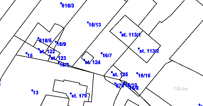 Parcela st. 16/7 v KÚ Hrušovany u Chomutova, Katastrální mapa