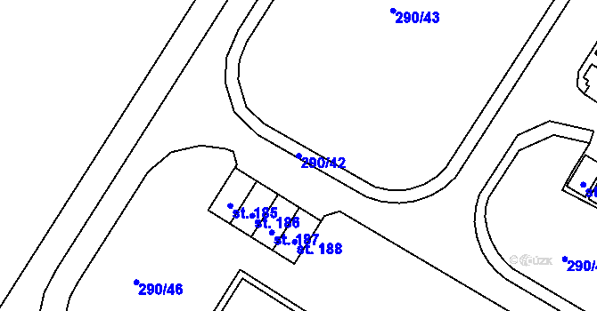 Parcela st. 290/42 v KÚ Hrušovany u Chomutova, Katastrální mapa