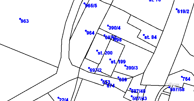 Parcela st. 200 v KÚ Hrušovany u Chomutova, Katastrální mapa