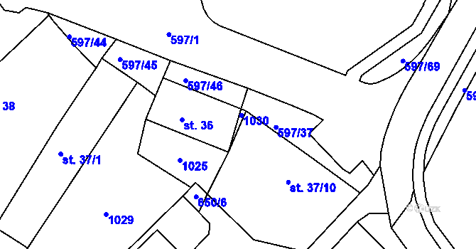 Parcela st. 37/19 v KÚ Hrušovany u Chomutova, Katastrální mapa