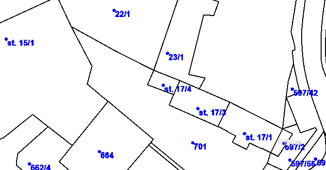 Parcela st. 17/4 v KÚ Hrušovany u Chomutova, Katastrální mapa