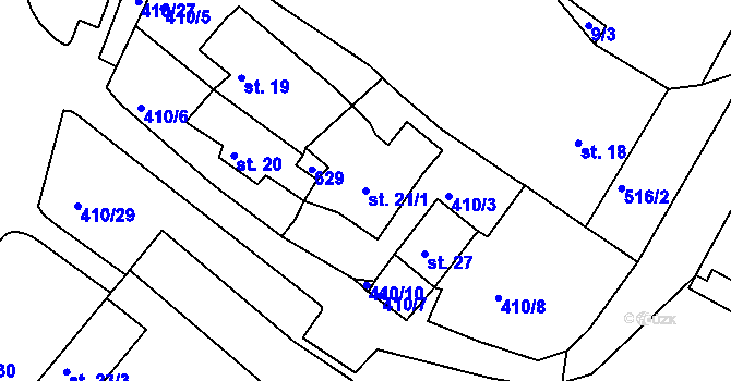 Parcela st. 21/1 v KÚ Lažany u Chomutova, Katastrální mapa