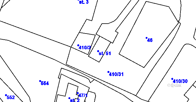 Parcela st. 51 v KÚ Lažany u Chomutova, Katastrální mapa