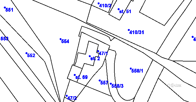 Parcela st. 47/1 v KÚ Lažany u Chomutova, Katastrální mapa