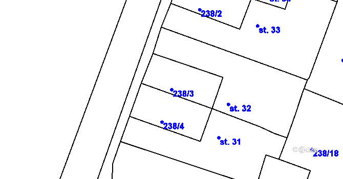 Parcela st. 238/3 v KÚ Lažany u Chomutova, Katastrální mapa