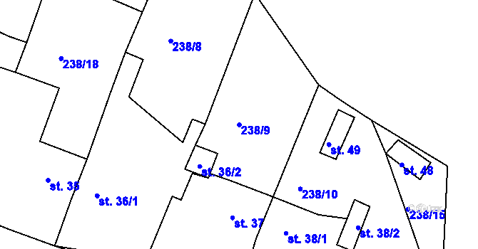 Parcela st. 238/9 v KÚ Lažany u Chomutova, Katastrální mapa