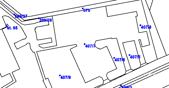 Parcela st. 407/7 v KÚ Lažany u Chomutova, Katastrální mapa
