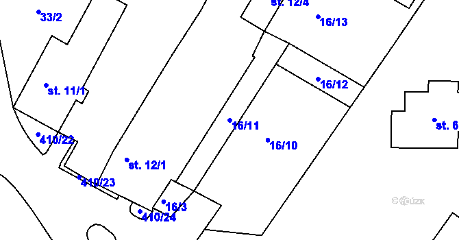 Parcela st. 16/11 v KÚ Lažany u Chomutova, Katastrální mapa