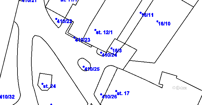 Parcela st. 410/24 v KÚ Lažany u Chomutova, Katastrální mapa