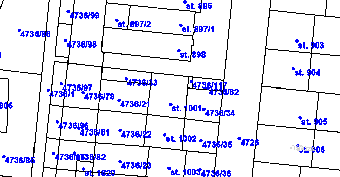 Parcela st. 4736/116 v KÚ Hrušovany nad Jevišovkou, Katastrální mapa