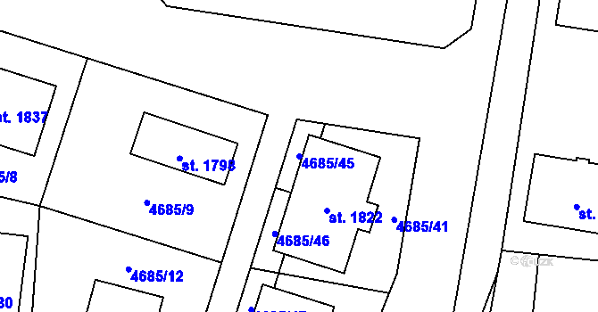 Parcela st. 4685/45 v KÚ Hrušovany nad Jevišovkou, Katastrální mapa