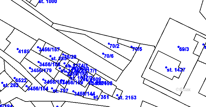 Parcela st. 70/6 v KÚ Hrušovany nad Jevišovkou, Katastrální mapa