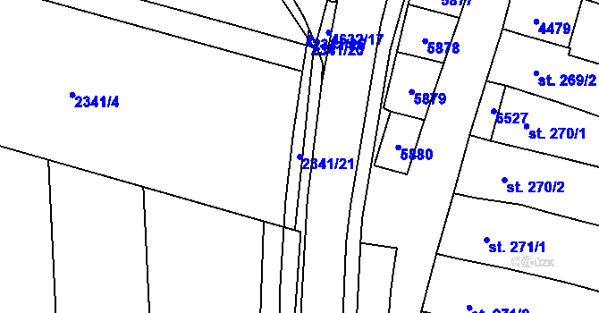 Parcela st. 2341/21 v KÚ Hrušovany nad Jevišovkou, Katastrální mapa