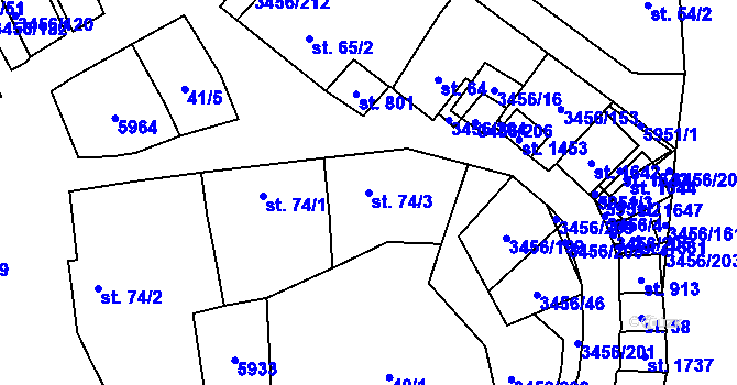 Parcela st. 74/3 v KÚ Hrušovany nad Jevišovkou, Katastrální mapa