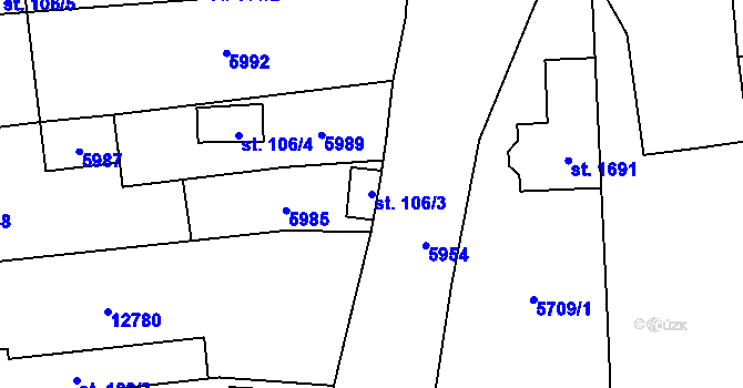 Parcela st. 106/3 v KÚ Hrušovany nad Jevišovkou, Katastrální mapa