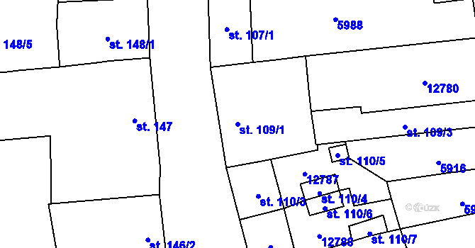 Parcela st. 109/1 v KÚ Hrušovany nad Jevišovkou, Katastrální mapa