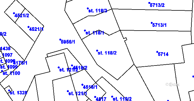 Parcela st. 118/2 v KÚ Hrušovany nad Jevišovkou, Katastrální mapa