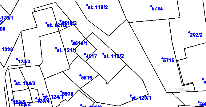 Parcela st. 119/2 v KÚ Hrušovany nad Jevišovkou, Katastrální mapa