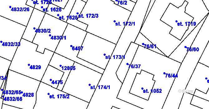 Parcela st. 173/1 v KÚ Hrušovany nad Jevišovkou, Katastrální mapa