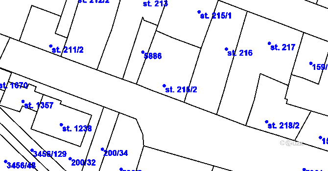 Parcela st. 215/2 v KÚ Hrušovany nad Jevišovkou, Katastrální mapa