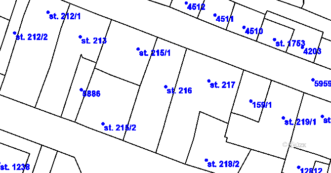 Parcela st. 216 v KÚ Hrušovany nad Jevišovkou, Katastrální mapa