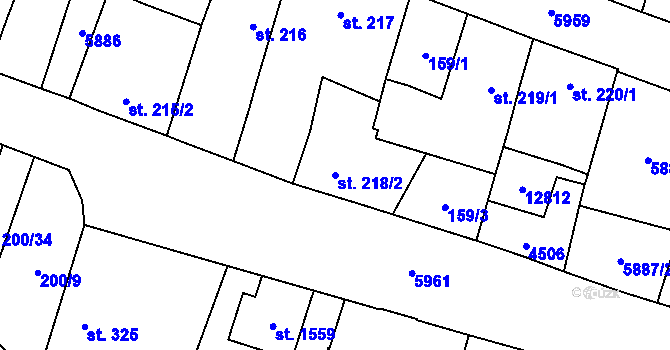 Parcela st. 218/2 v KÚ Hrušovany nad Jevišovkou, Katastrální mapa