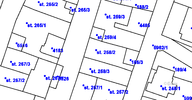 Parcela st. 258/2 v KÚ Hrušovany nad Jevišovkou, Katastrální mapa