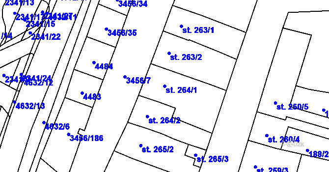 Parcela st. 264/1 v KÚ Hrušovany nad Jevišovkou, Katastrální mapa