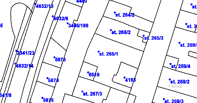Parcela st. 265/1 v KÚ Hrušovany nad Jevišovkou, Katastrální mapa